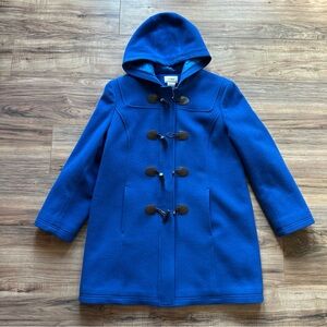 L.L.Bean Women’s Wool Hooded Toggle Coat Cobalt Blue Bellandi Italy Sz 16 Petite